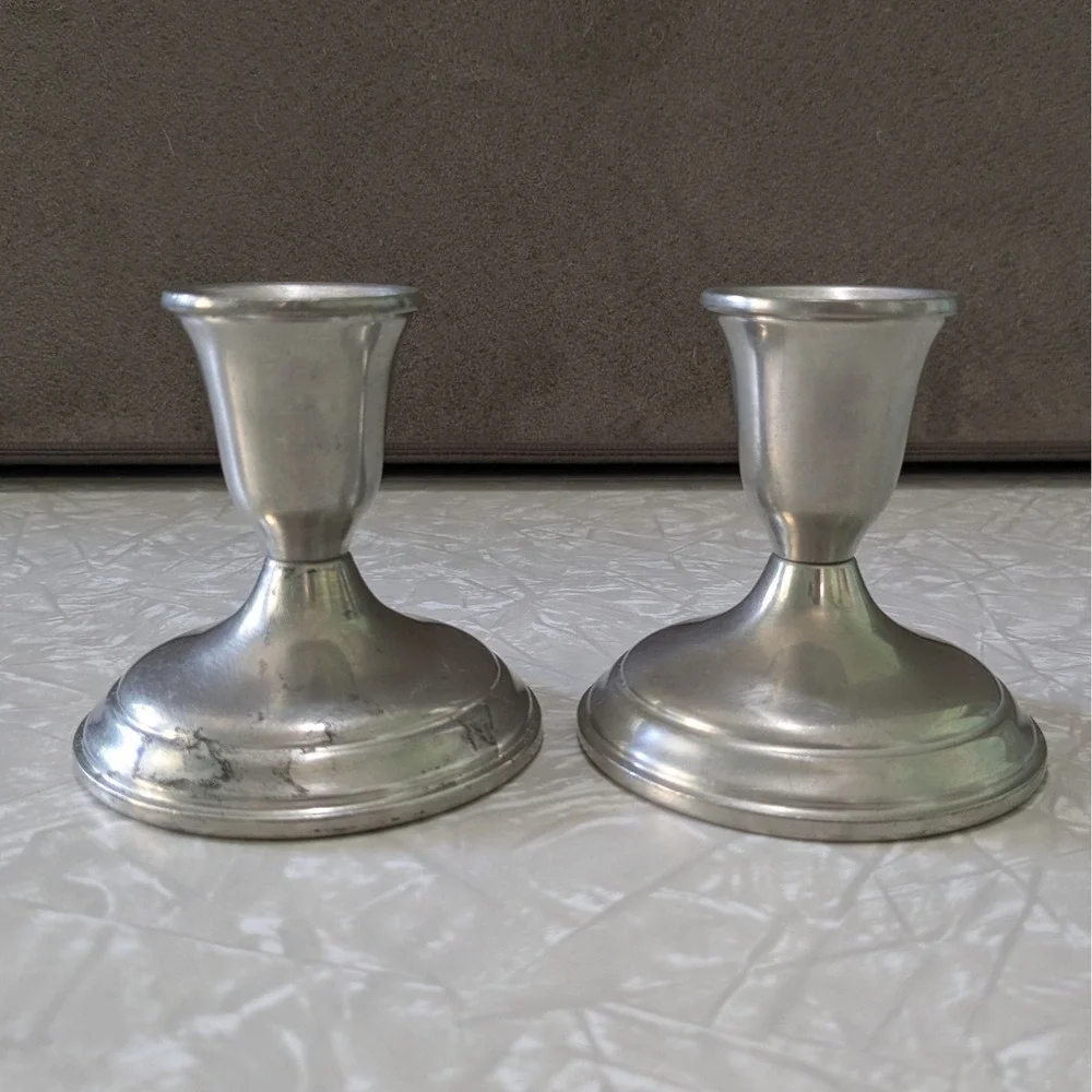 Towle Newburyport Pewter Candlestick‎ Holders Set of 2 Vintage 7500 Silver Tone
